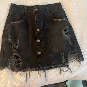free people black distressed denim skirt